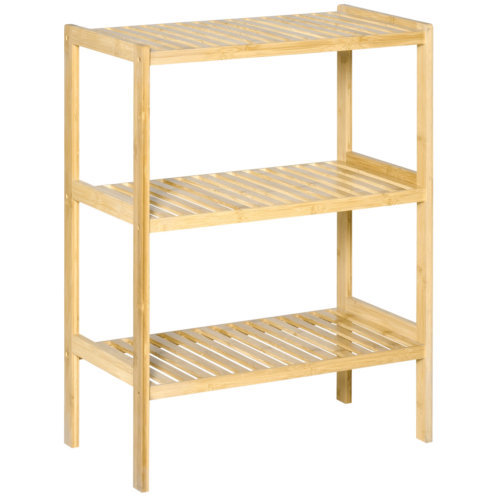 Bathroom Shelf, 3 Levels Standing Kitchen, Natural Bamboo