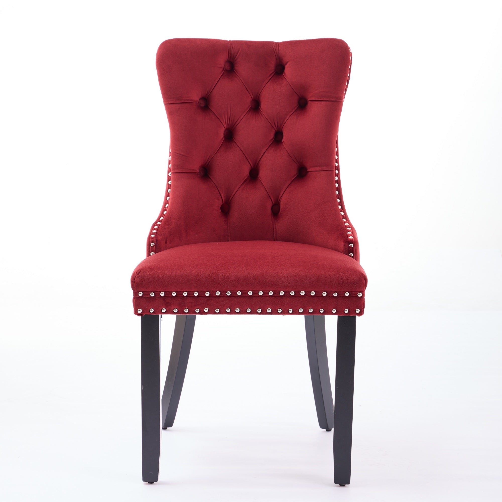 Classic Velvet Dining Chairs, Tufted Solid Wood Set of 2, Wine Red Velvet