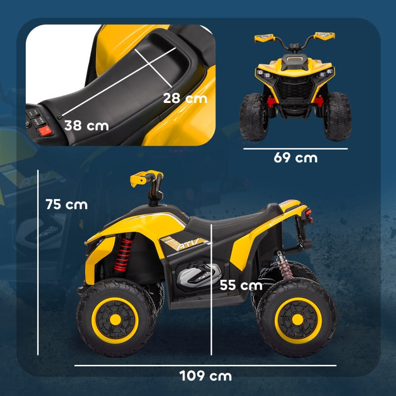 Electric Quad Bike for Kids with LED Headlights and Music, Yellow
