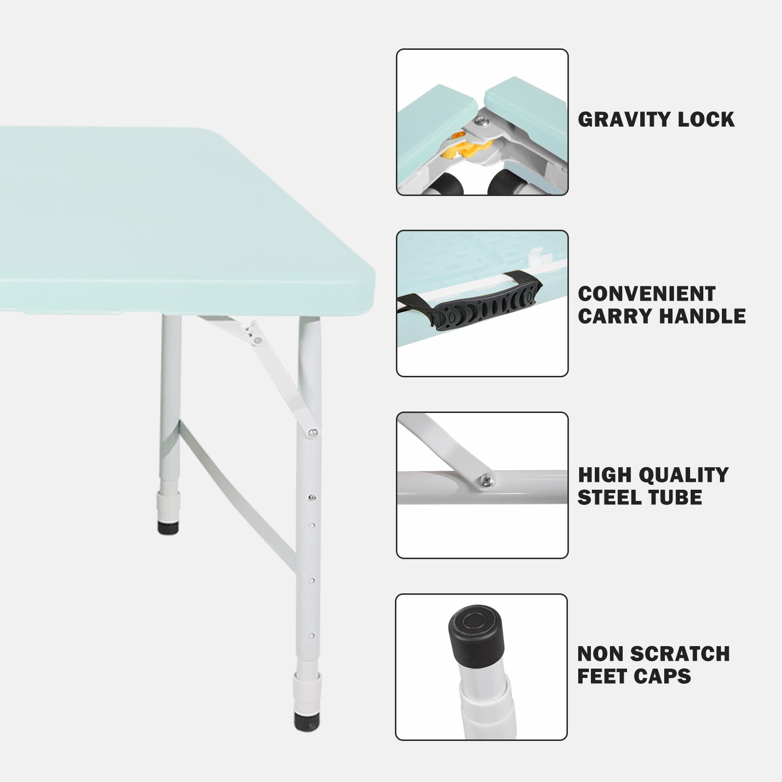 Portable Heavy Duty Folding Table, 125cm Adjustable, Blue