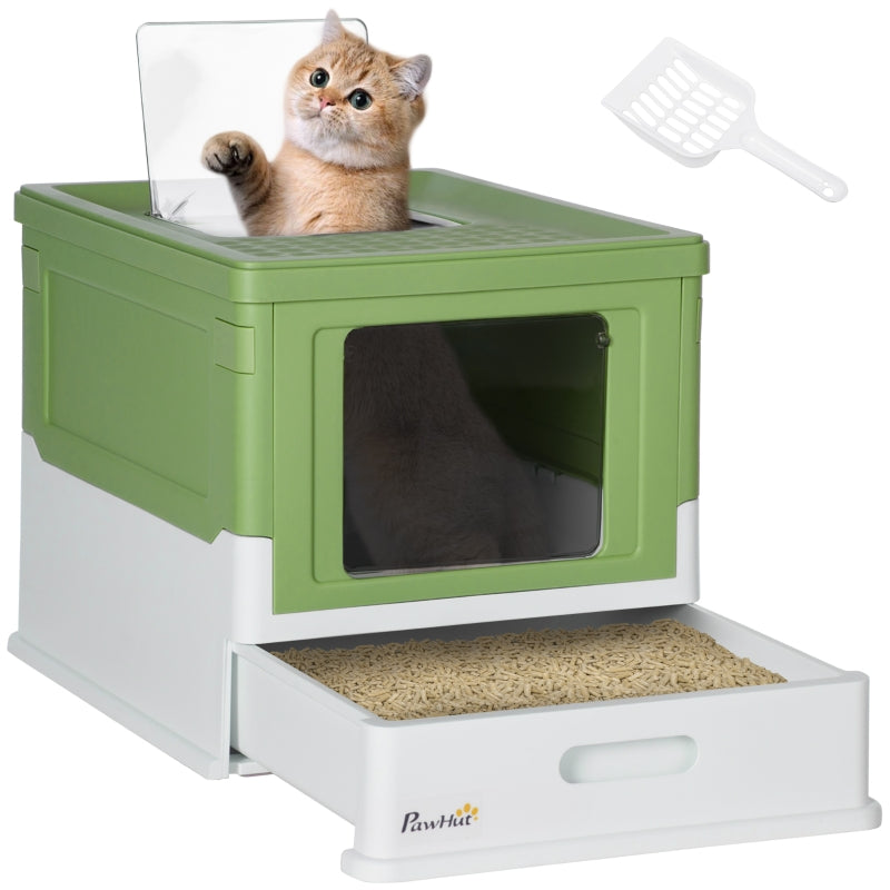 Hooded Cat Litter Box, Portable, with Scoop, Front Entry - Light Green