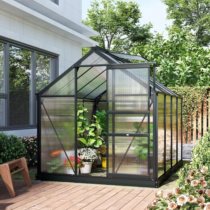 6 x 8ft Walk-In Greenhouse with Sliding Door, Aluminium Frame, Grey