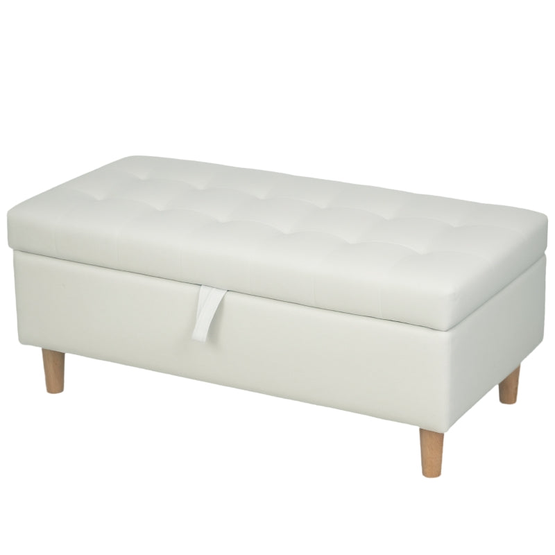Storage Ottoman, Upholstered Wooden Legs Soft Fabric, Cream White