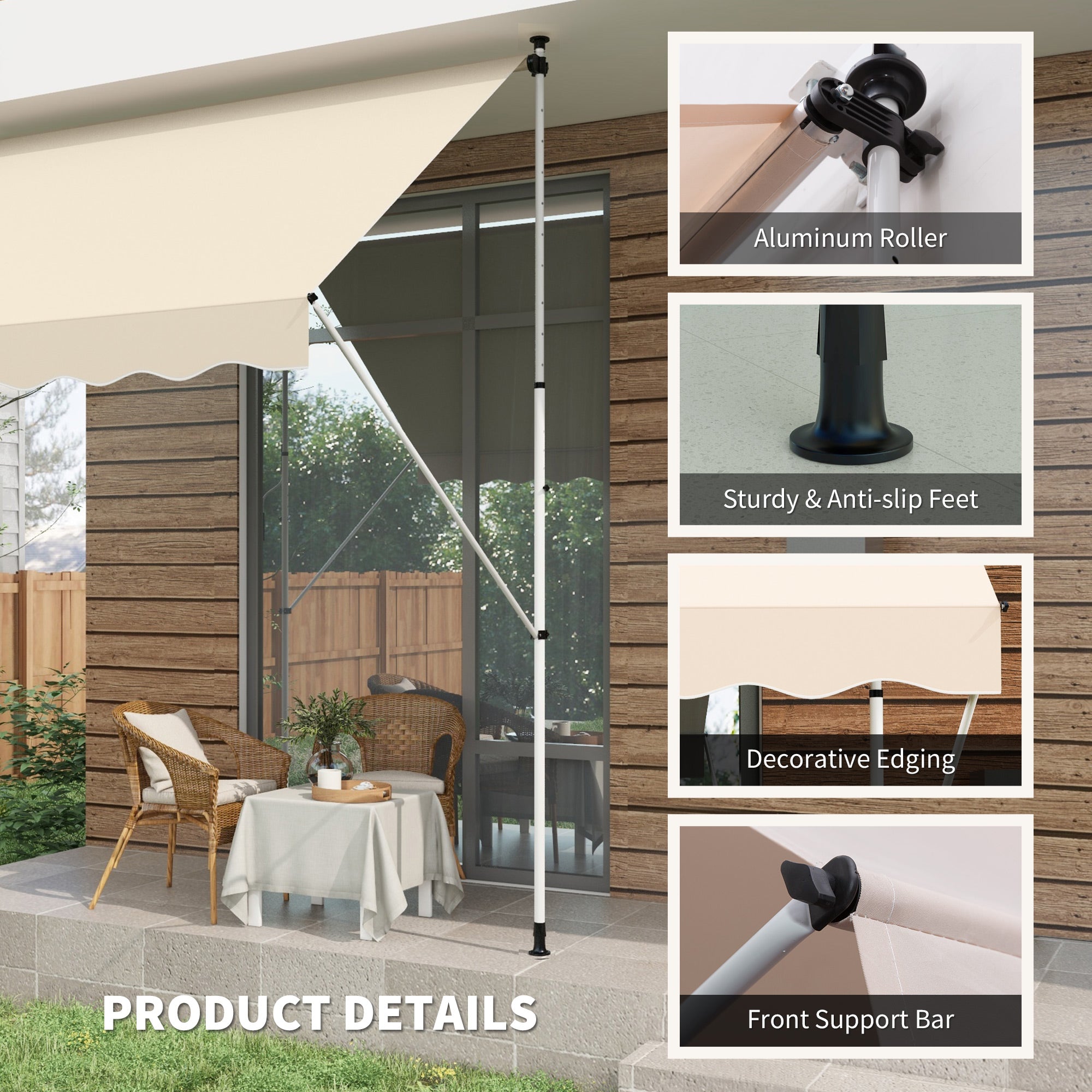 Adjustable Outdoor Awning, 3x1.5m Aluminium Frame, Beige