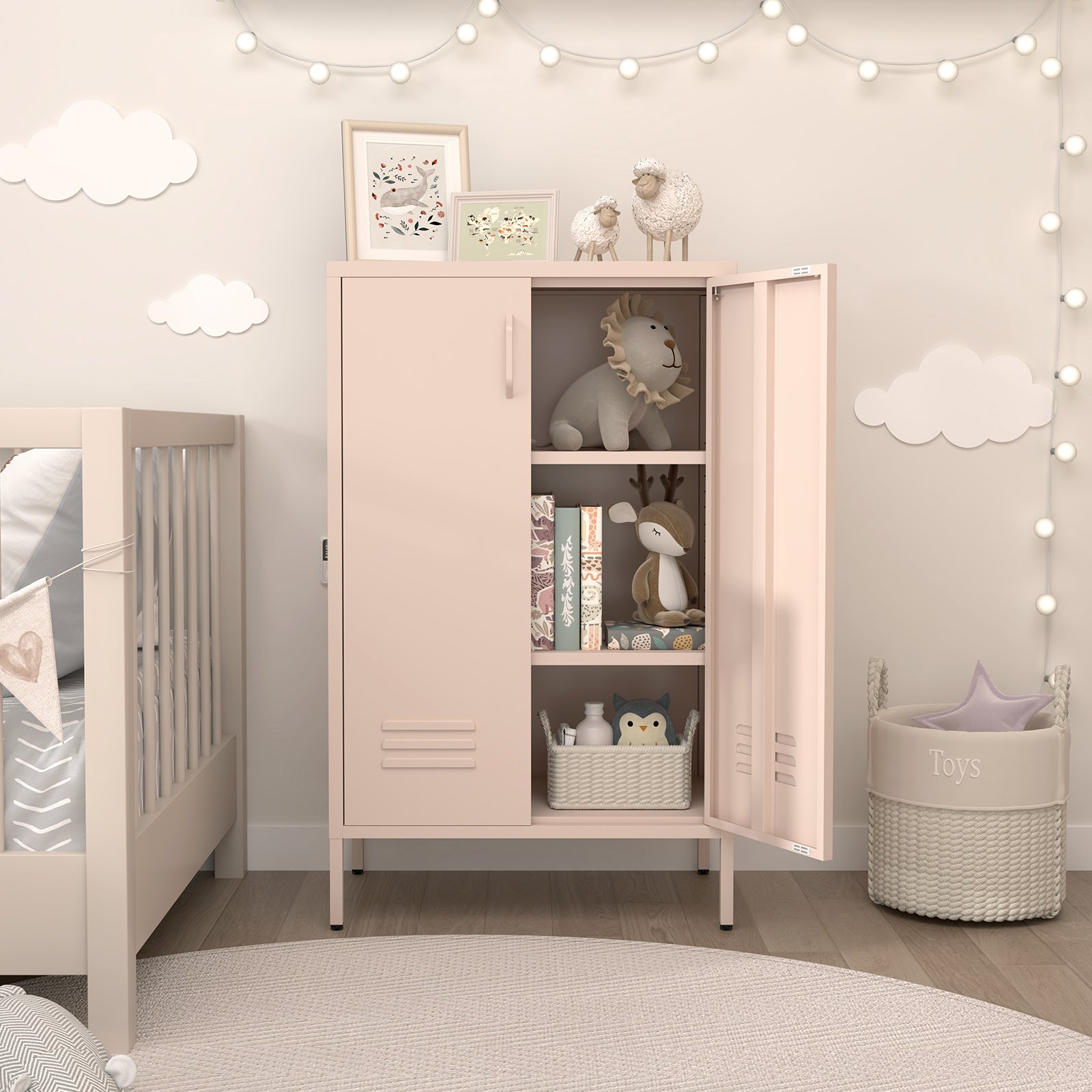 2 Door Metal Storage Cabinet with 2 Adjustable Shelves, Pink