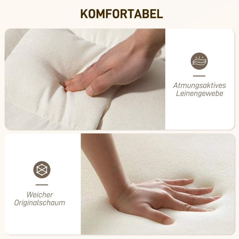 Rocking Chair with Backrest & Footrest, Relaxing Reading, Linen Look Cream White