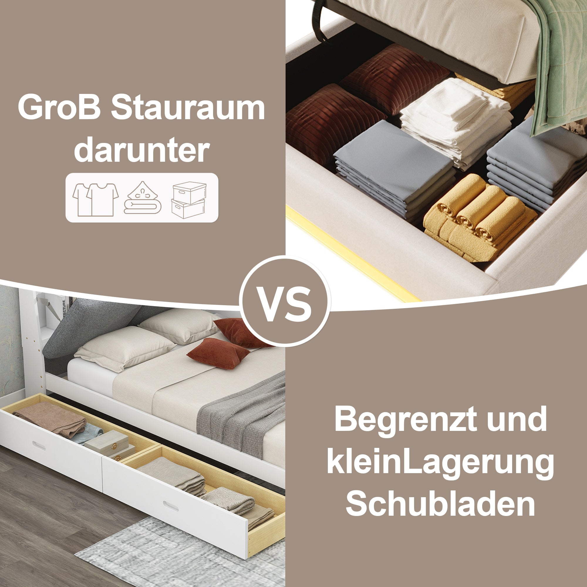 Upholstered Bed 90x200cm Hydraulic Storage LED USB/Type-C Pockets - Beige