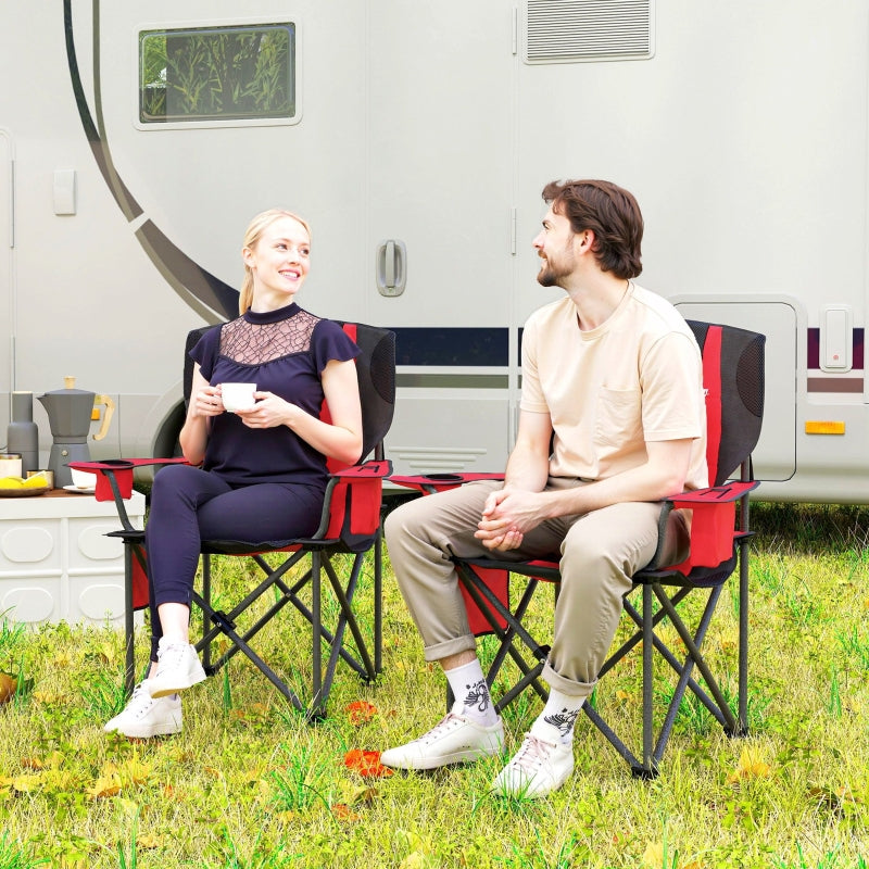 Set of 2 Folding Camping Chairs, Padded Lightweight with Cooler Bag, Red