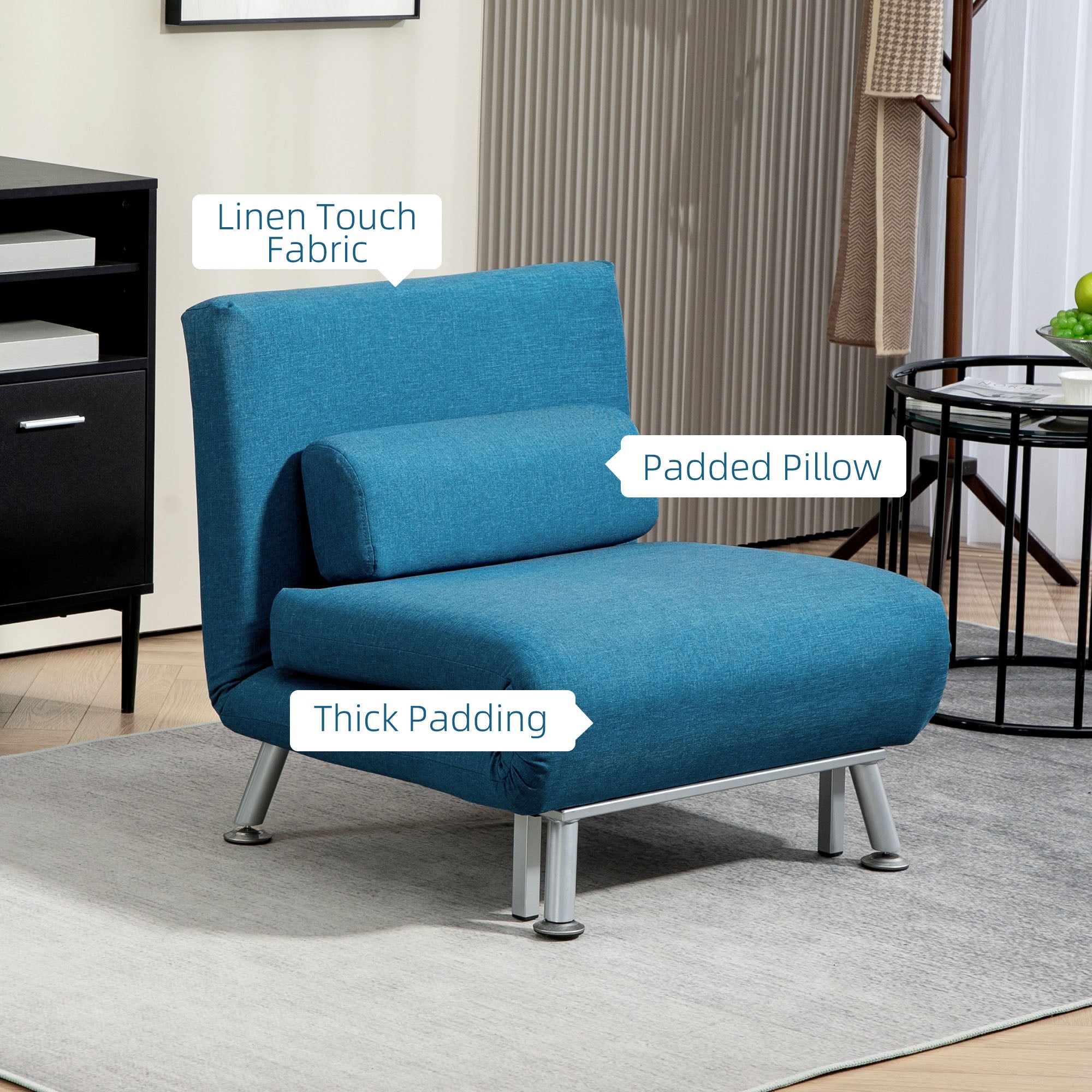 Single Sleeper Chair with Linen-Look, Blue