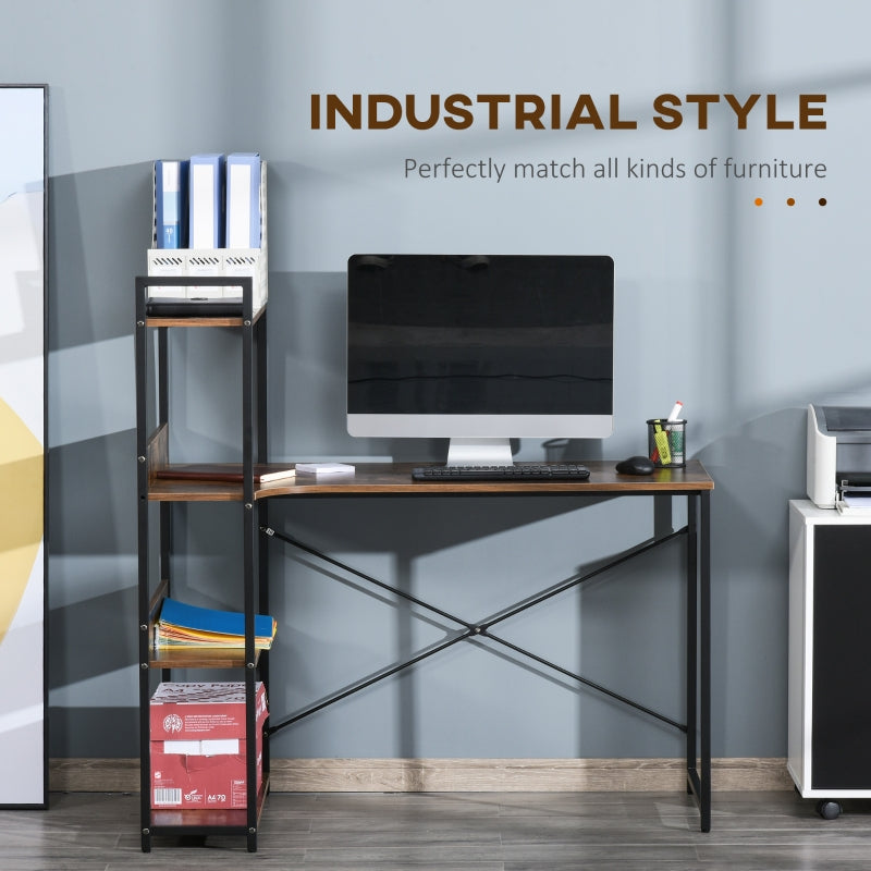 Office Desk, 120 CM with Storage Shelves and Metal Frame, Rustic Brown