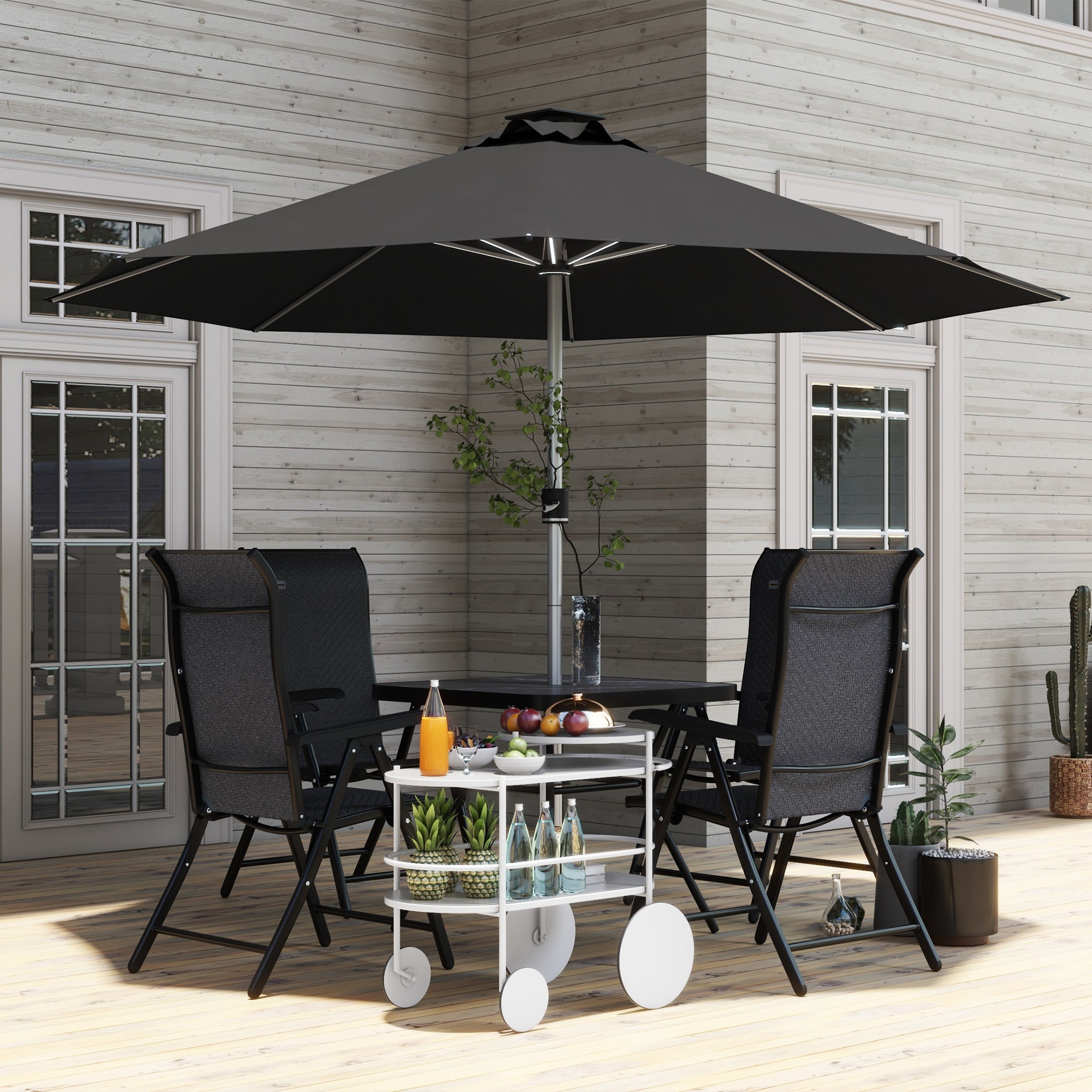 3m Parasol, Solar LED Lights, Grey