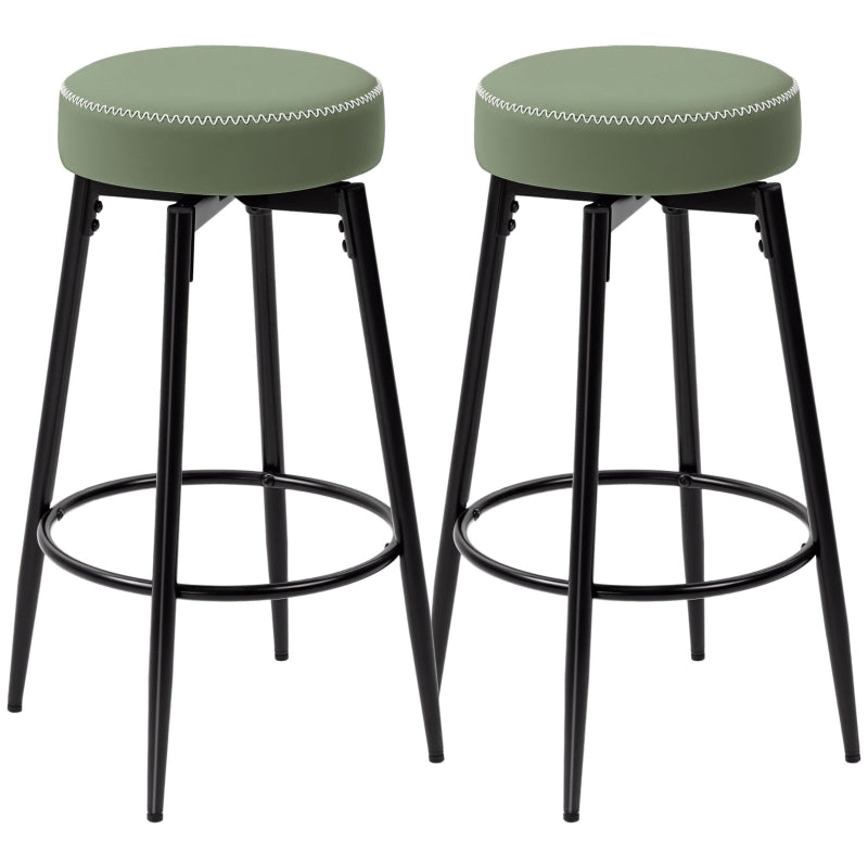 Set of Two Bar Stools Faux Leather Green/Black