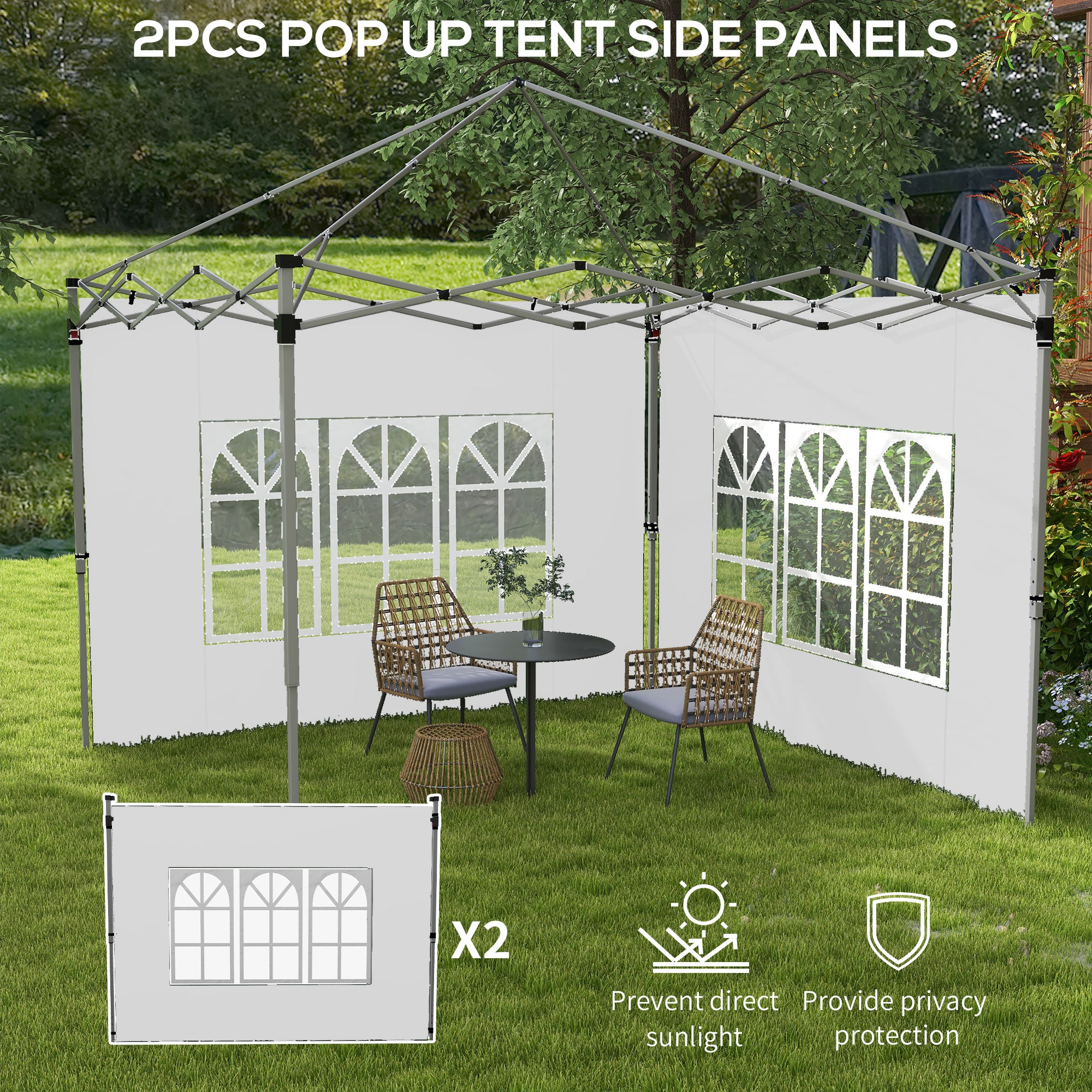 Gazebo Side Panels Replacement, Window for 3x3/3x4m Pop Up, 2 Pack, White