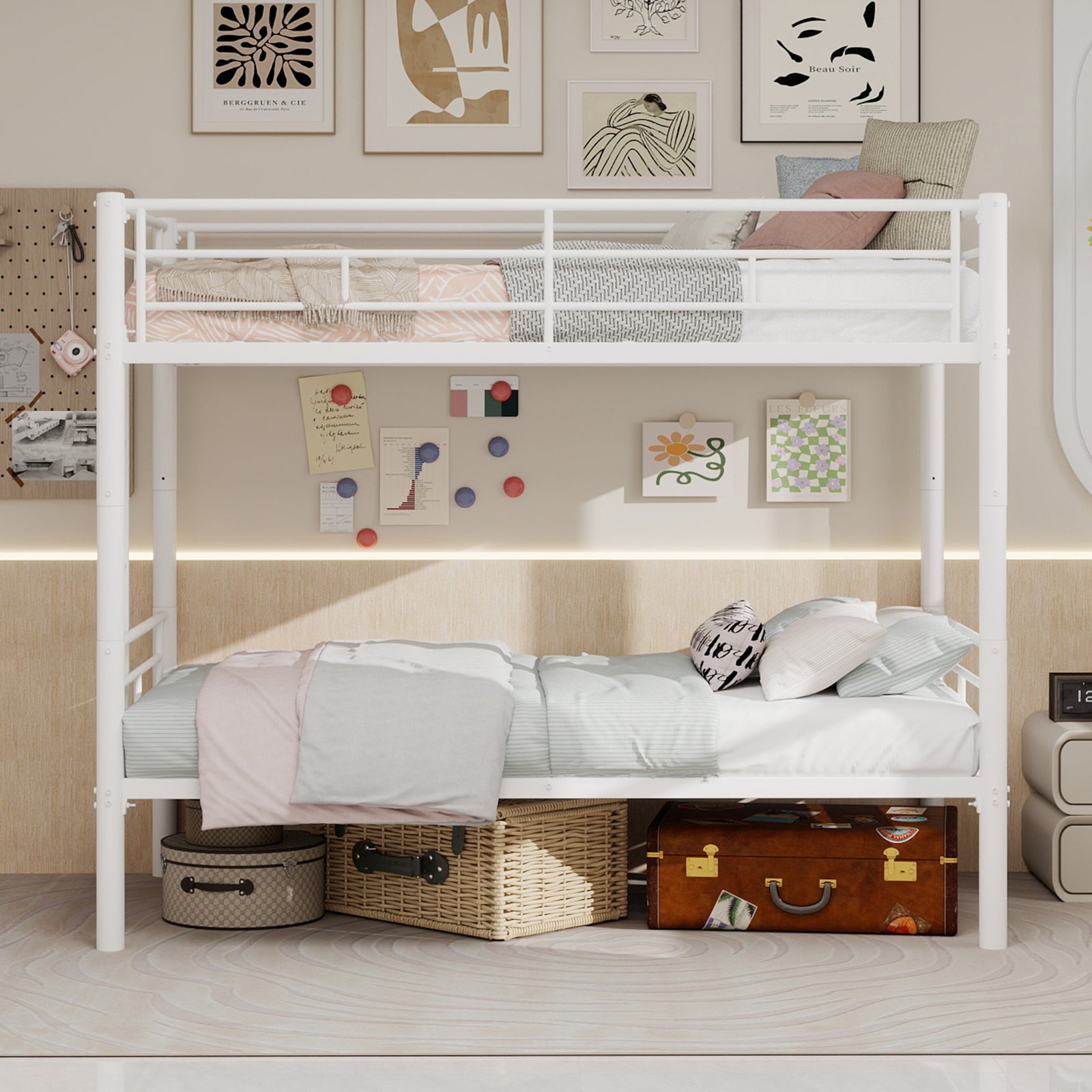 Twin over Twin Bunk Bed Convertible 2 Beds with Ladders & Railings, Metal