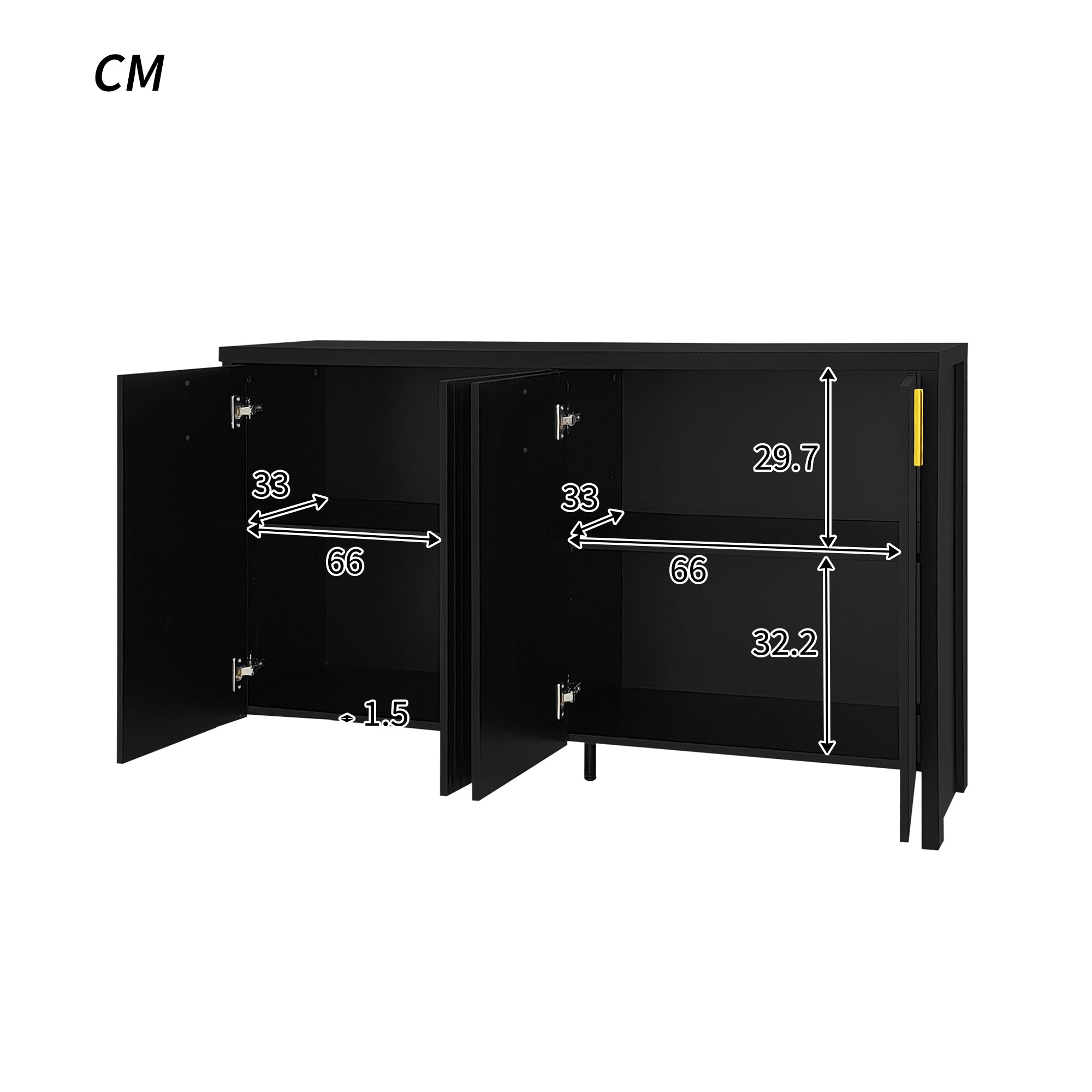 Sideboard, Minimalist with Flexible Storage, Gold Handles & Adjustable Dividers, Black