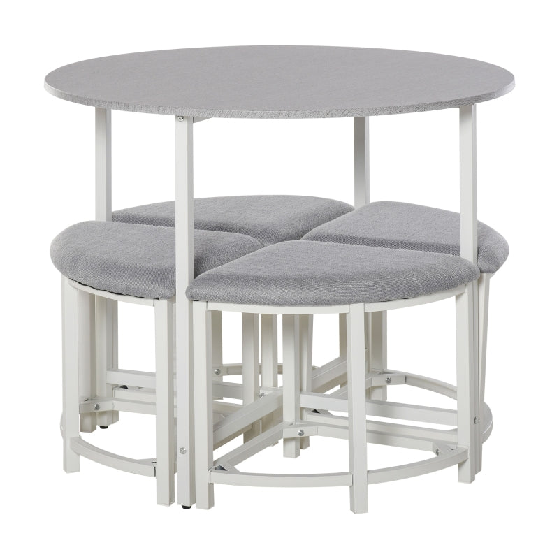Modern Dining Table Set, Round with 4 Stools, Grey