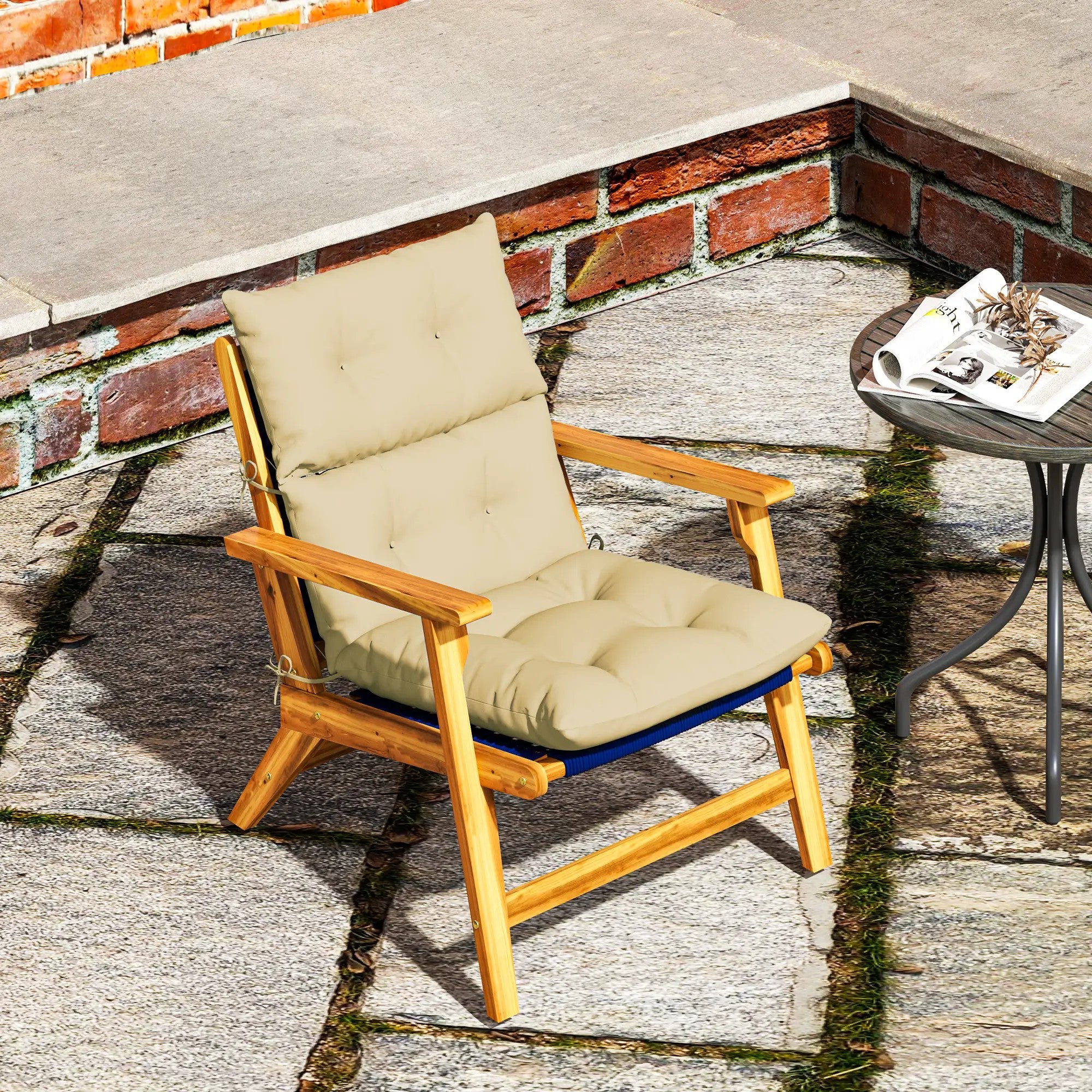 Seat Cushion 115x56cm Water-Repellent with Ties, Beige