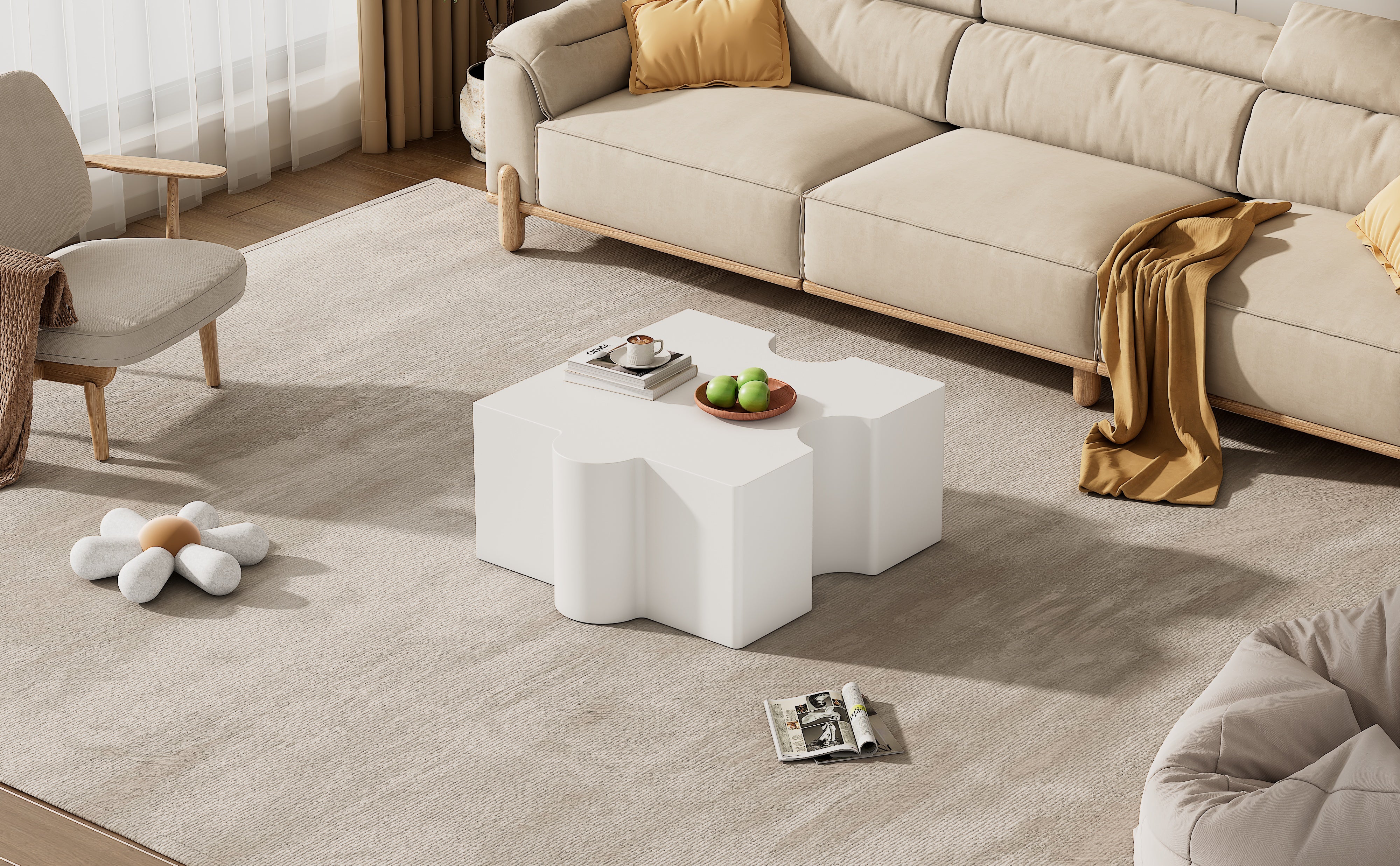 Coffee Table (65x65x32cm) Puzzle Pattern, Cold White MDF