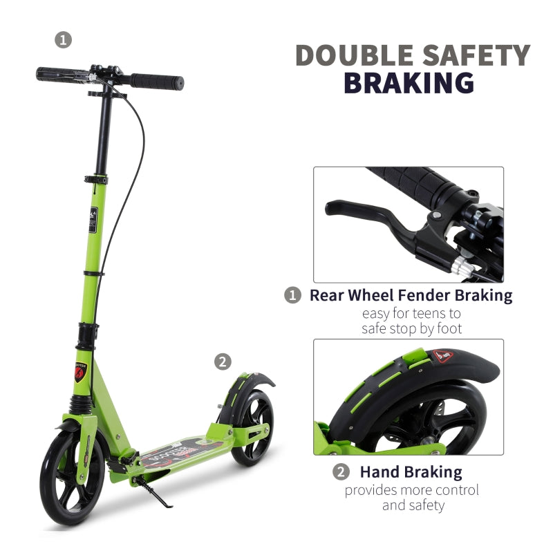 Kick Scooter, Folding Dual Brake Dual Suspension 230mm Wheels, Green