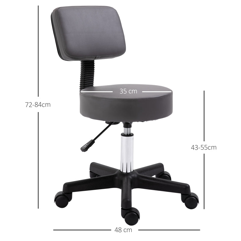 Beautician's Swivel Salon Chair Padded Seat Adjustable Height 5 Wheels Grey