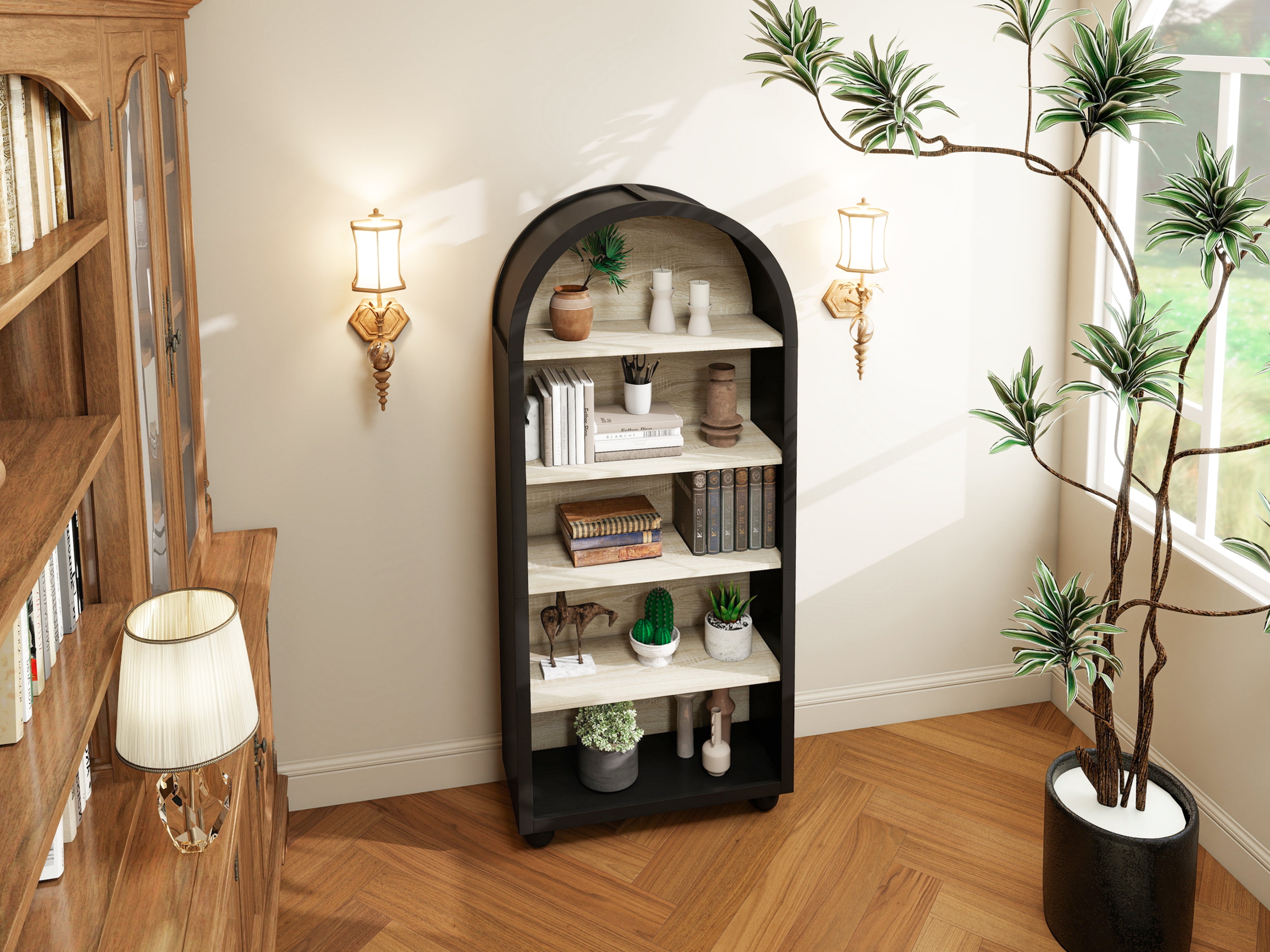 European Bookshelf, 5-Tier Open Storage, Hand-Painted Metal