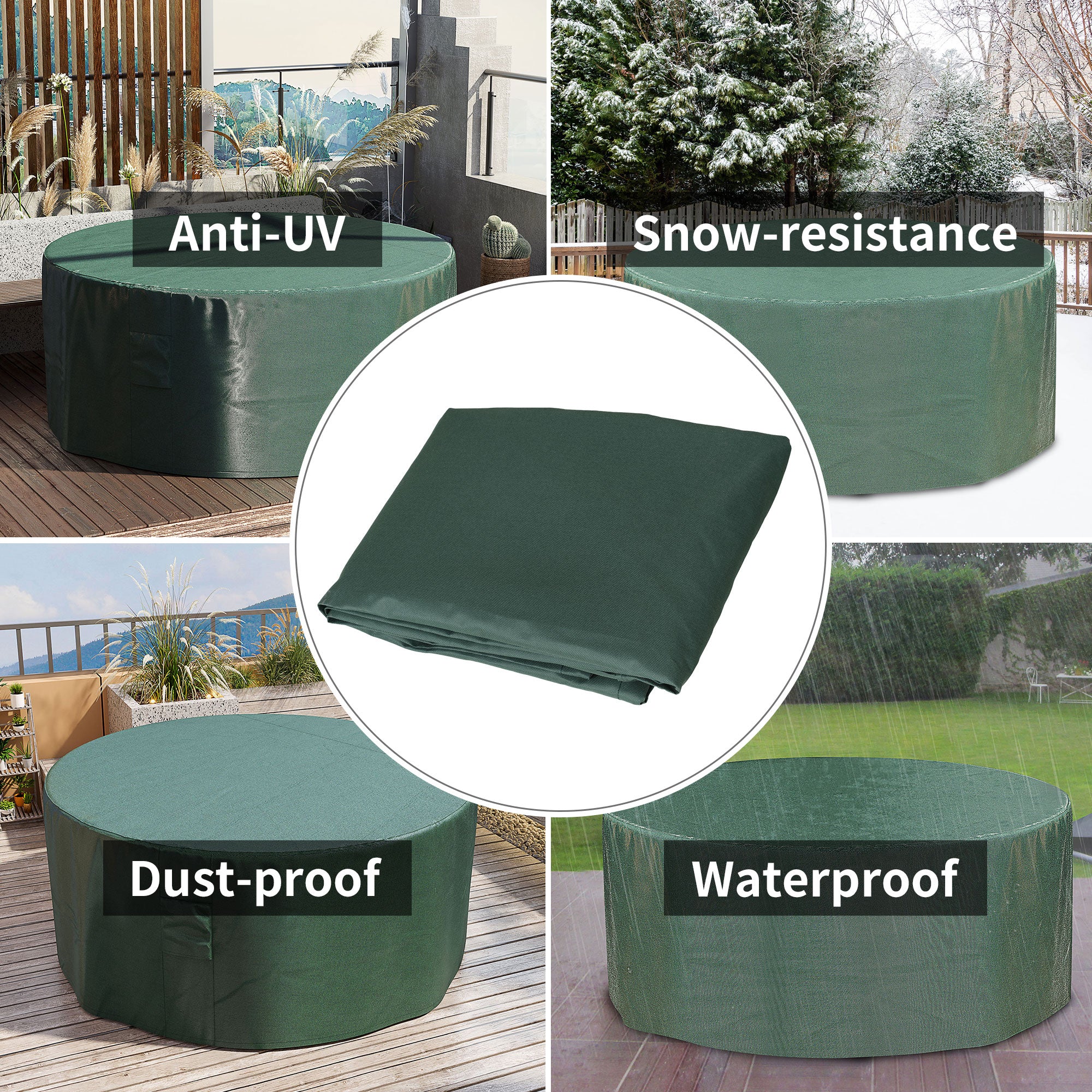Garden Patio Furniture Set Round Cover, Large Waterproof 600D Oxford, Green