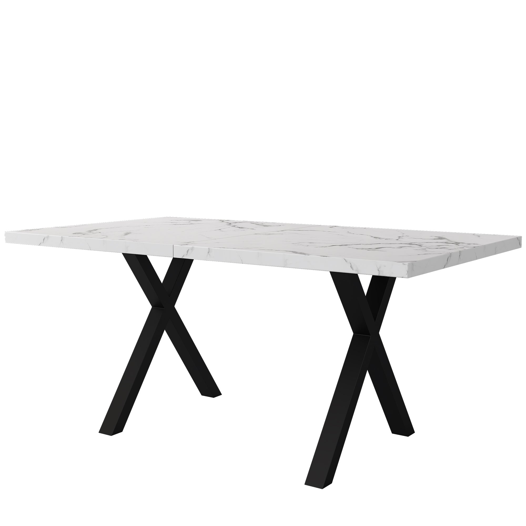 Dining Table Rectangular Crossed Legs Wrought Iron Marble Effect 140x80cm - Black and White