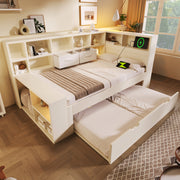 Single Bed with Pull-Out Bed, Shelves and USB Charging, White