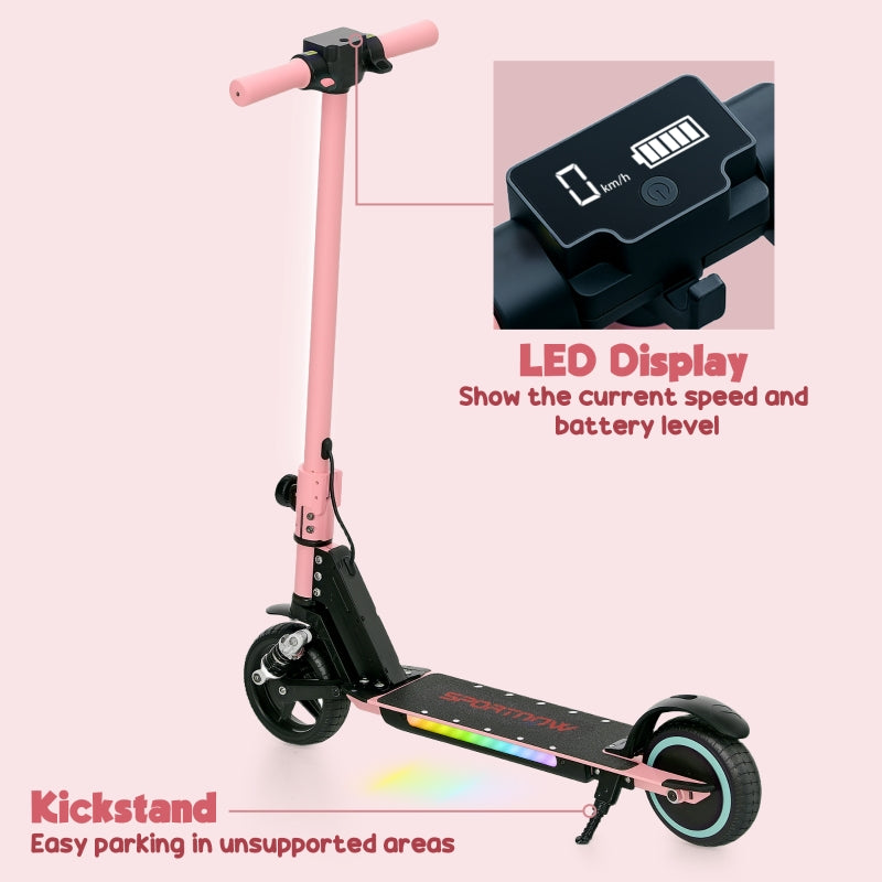 SPORTNOW Folding Electric Scooter with Dual Brakes, Front Suspension, LED Lights, Pink
