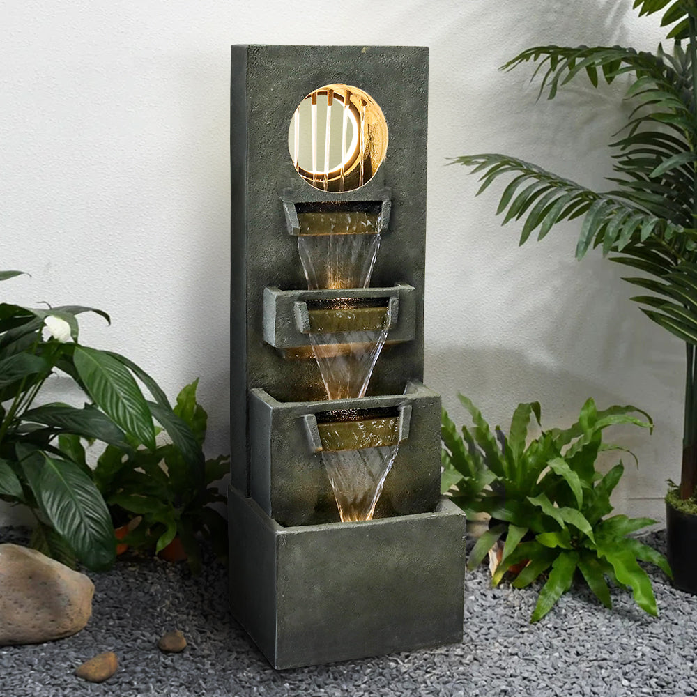 Modern Indoor Outdoor Cascade Fountains, Waterfalls with LED Lighting, 100 cm High, for Garden, Patio, Yard and Deck Decoration