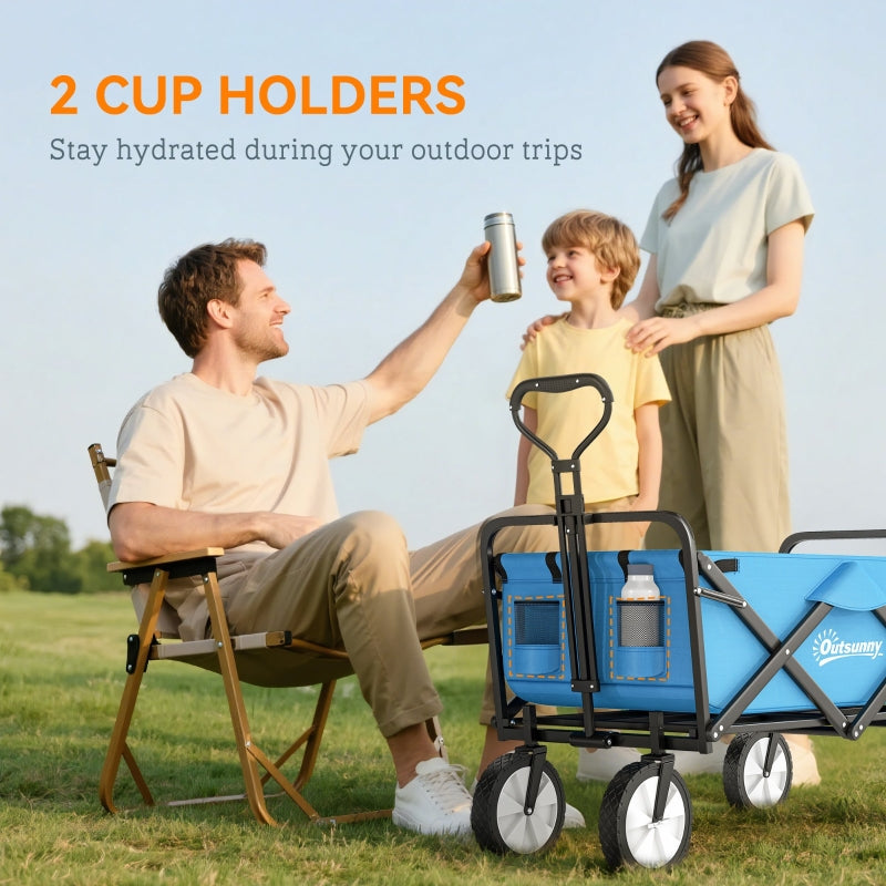 90L Festival Trolley Folding Camping Cart with Adjustable Handle, Blue