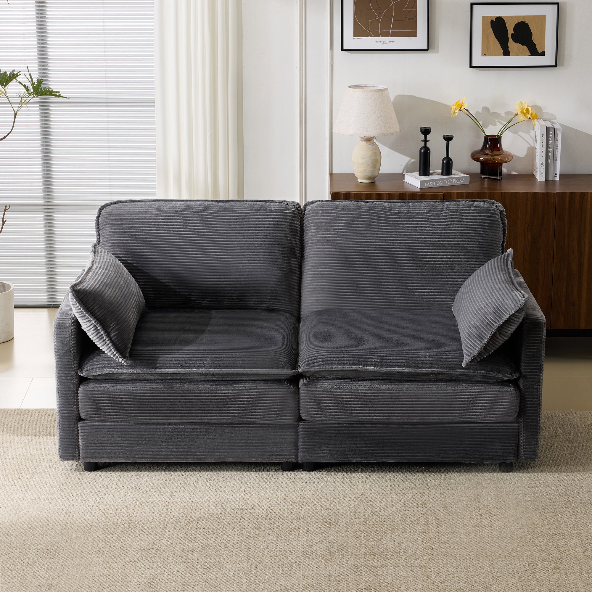 Modern Minimalist 2-Seater Sofa, Comfortable & Spacious, for Living Room/Bedroom
