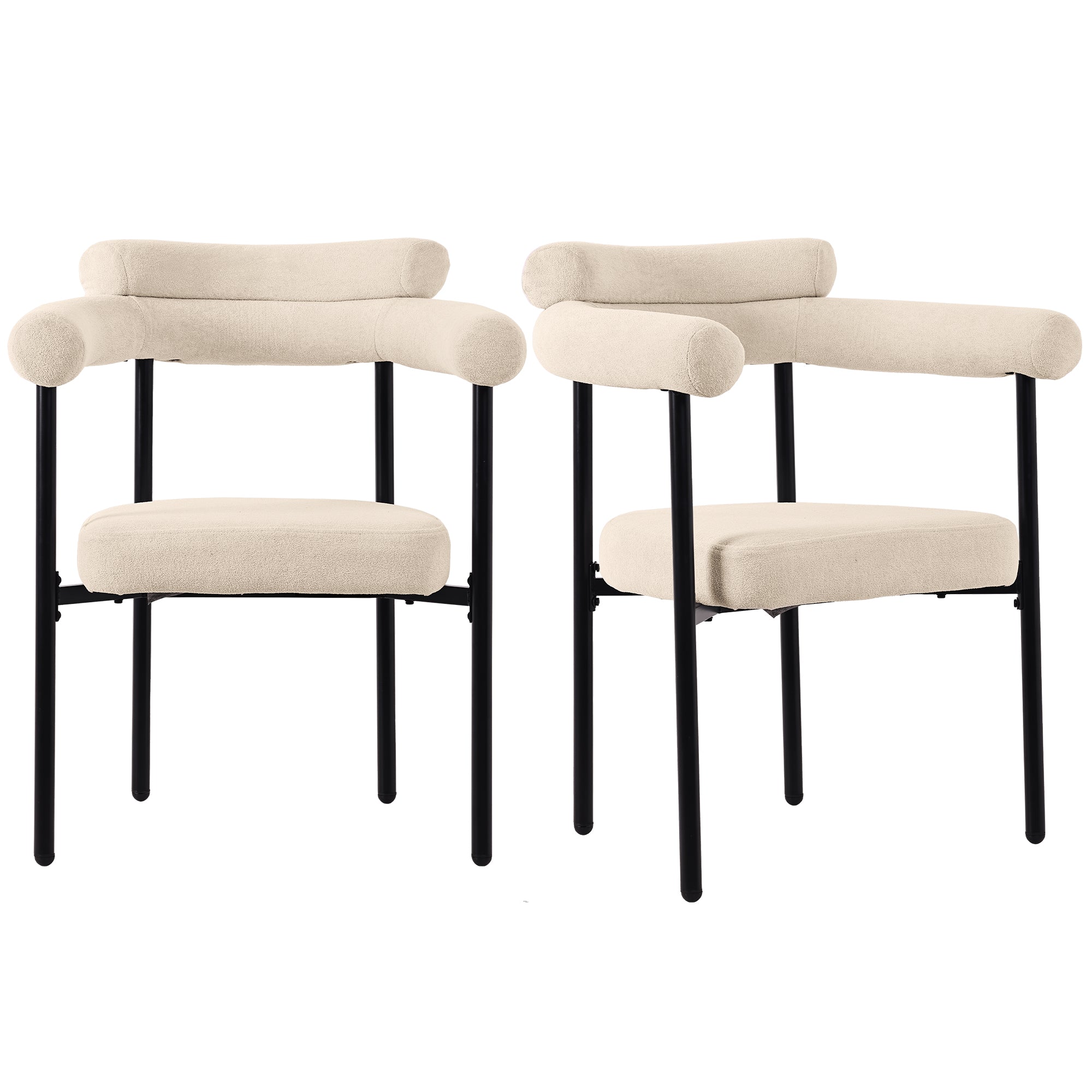 Dining Chairs 2-Pack Modern Simple Ring Seats, Cream Suede Fabric