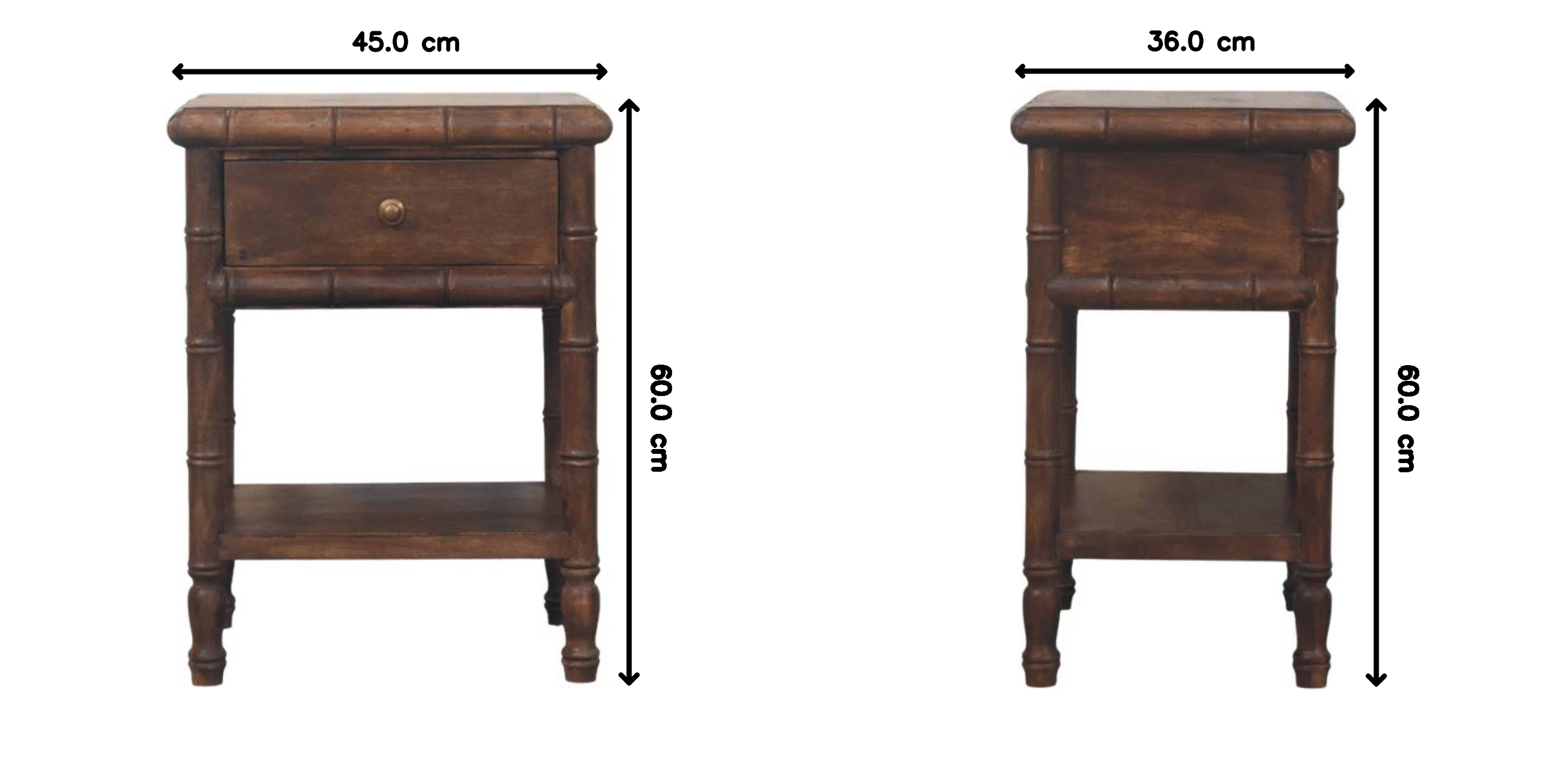 Bedside Table with 1 Drawer & 1 Open Slot, Solid Wood Bamboo, Brown