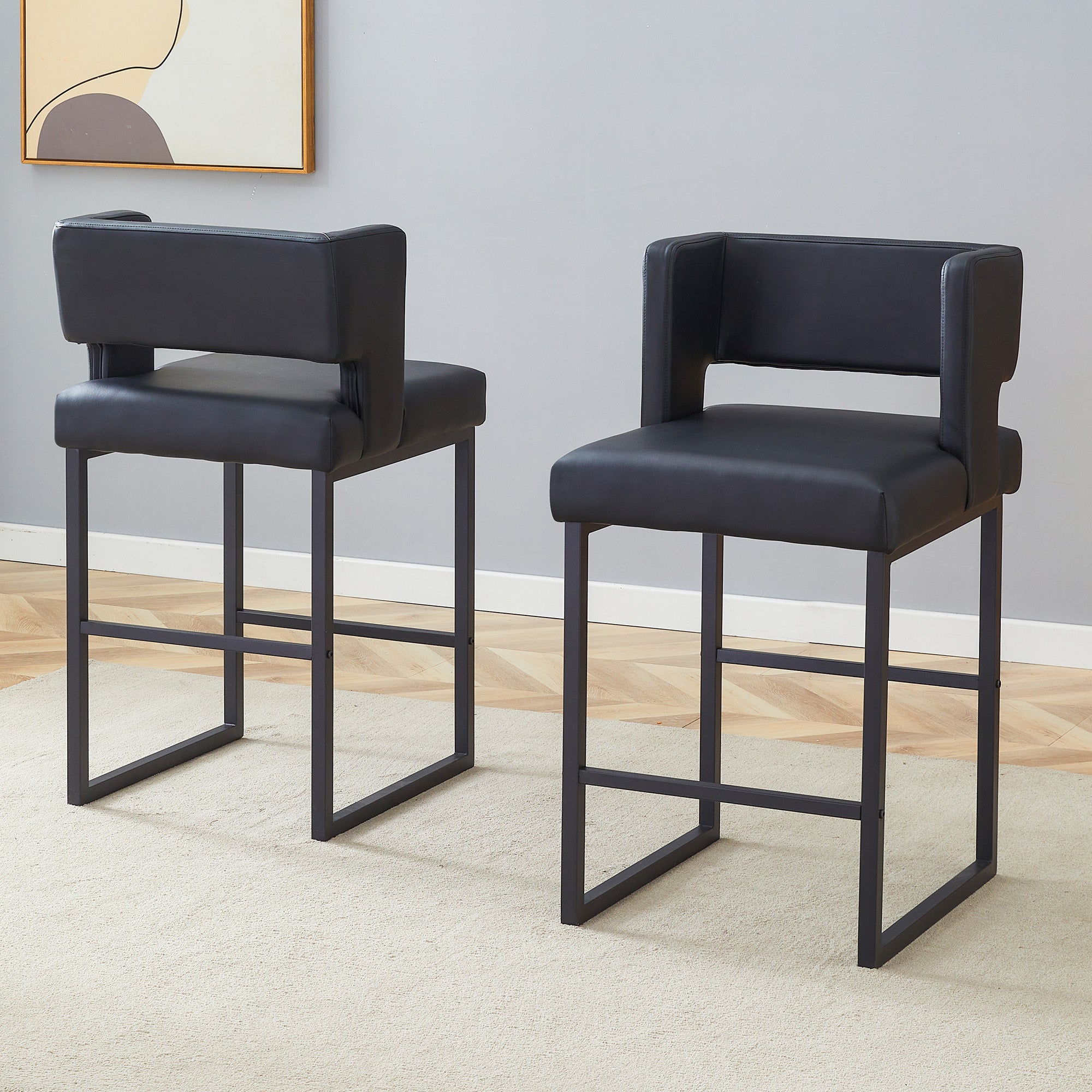 2-Pack Bar Stools, Nordic Square Design with Metal Legs, Black