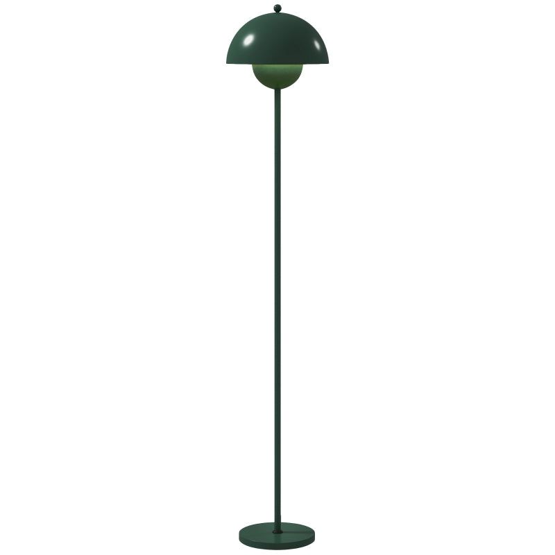 Floor lamp with round shade, reflective light, foot switch, steel stand, green