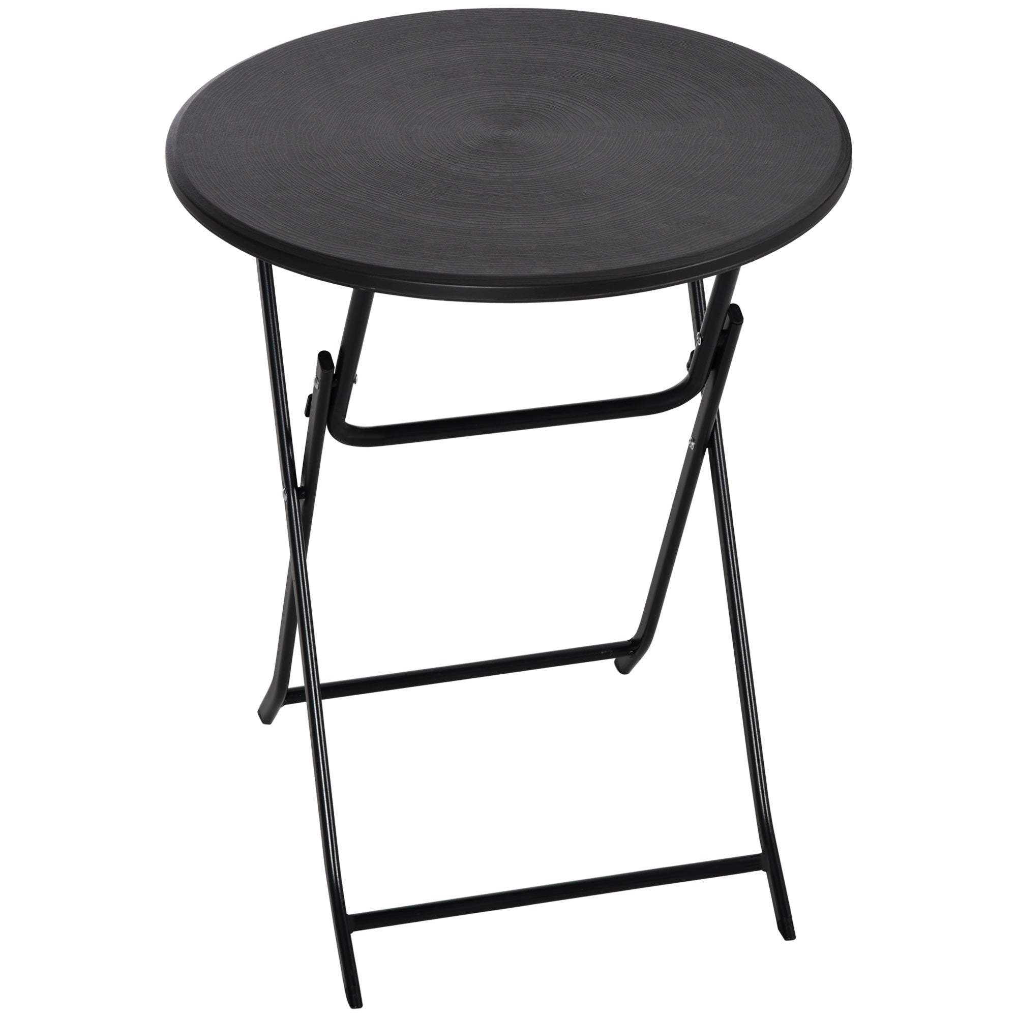 Round Folding Table, Ø60cm Garden Dining, Dark Grey Wood Look