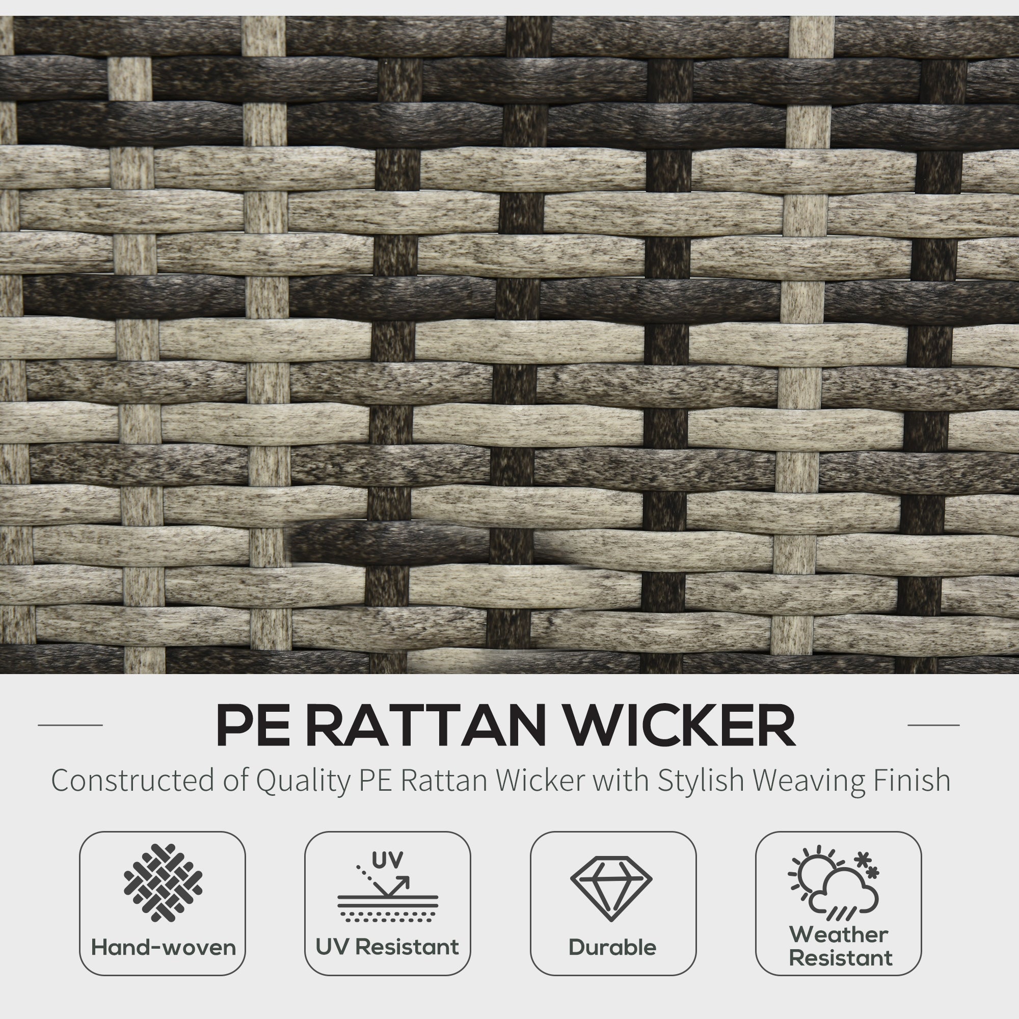 4-Seater Rattan Sofa Set Sectional Wicker Cushion Grey