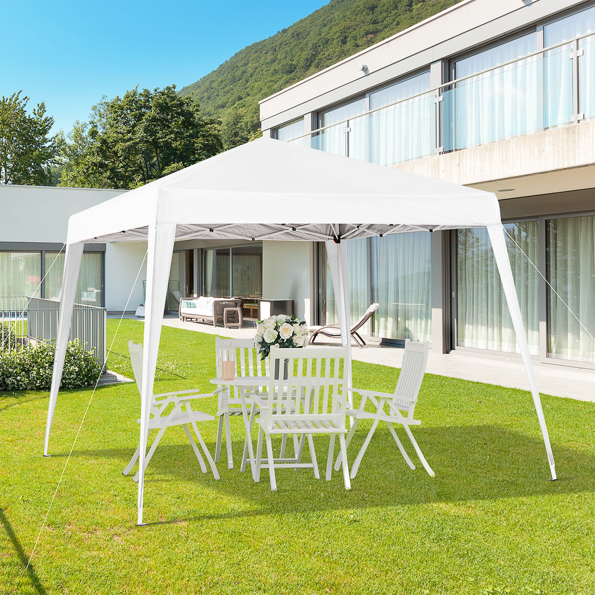Folding Pavilion 2.4x2.4m Party Tent UV Protection Portable, Steel White
