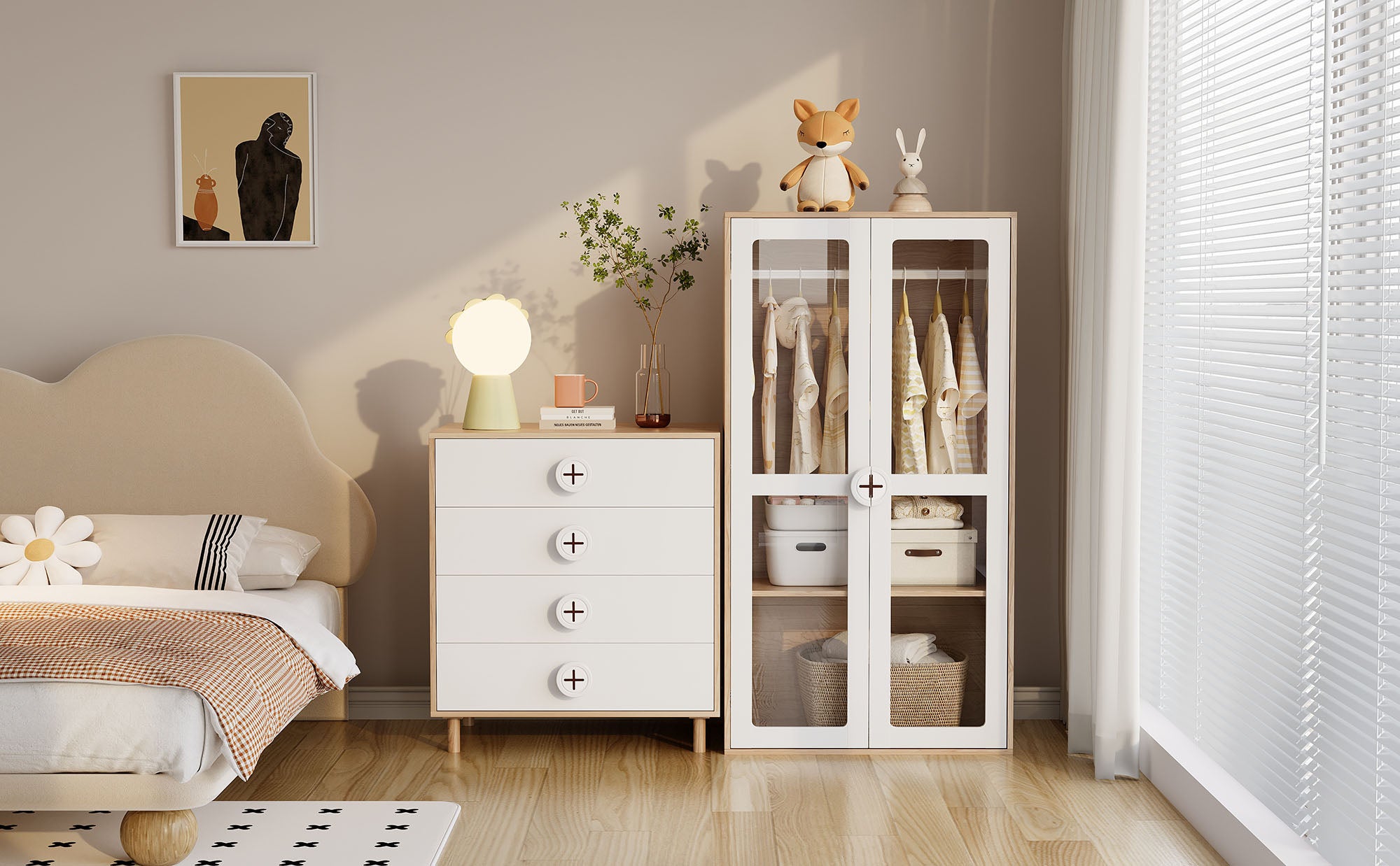 Nightstand/Chest of Drawers 4-Drawer Storage Cabinet Lacquered Panel White