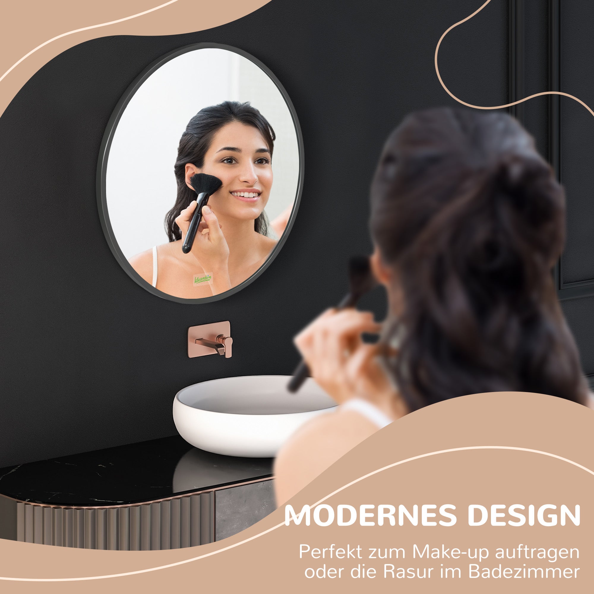 Bathroom Mirror Round Wall Ø50 cm Aluminum Frame IP44 Black
