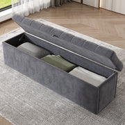 Velvet Upholstered Bench with Storage Space, Grey
