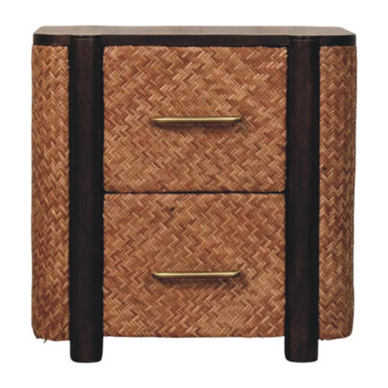 Solid Wood Havana Canefront Drawers, 2-Drawer, Dark Brown