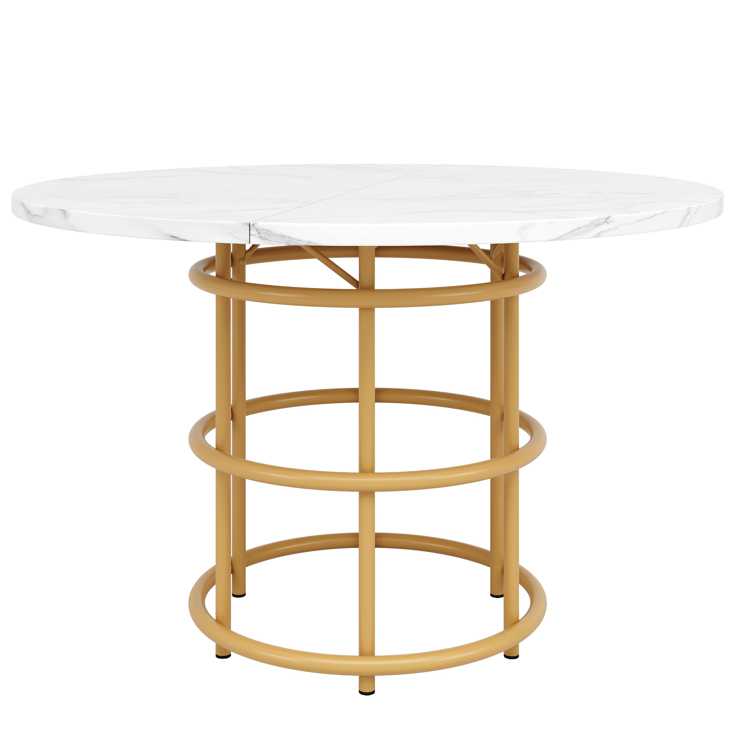 Round Dining Table 100cm 4-6 Seat Metal Ring Legs - Marbled MDF / Gold