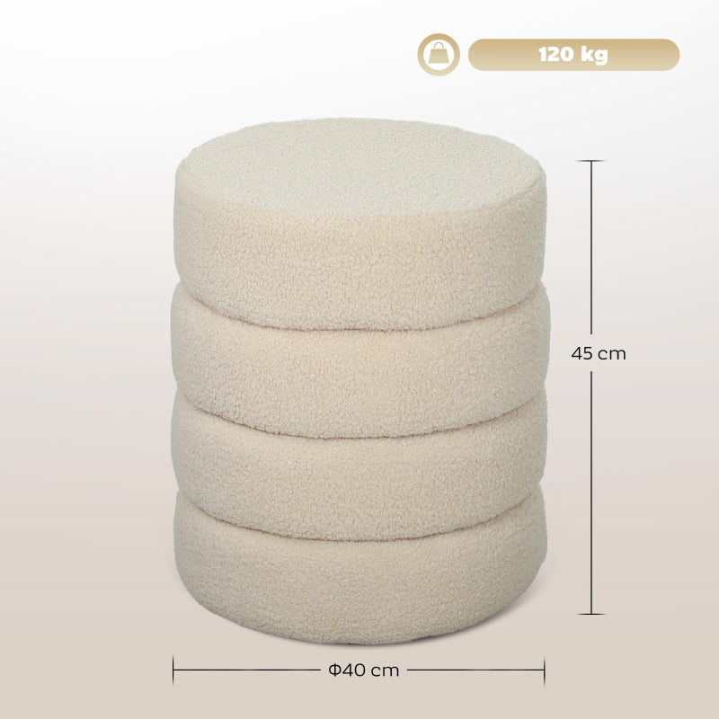 Stool, Round, Up to 120 kg, Teddy Fleece Beige