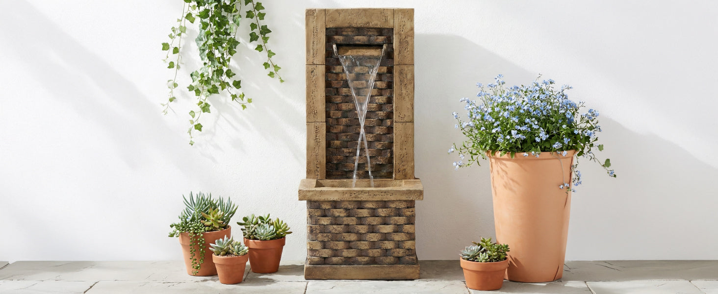 Garden Fountain with 230V Waterfall and Square Door Design, Antique Style
