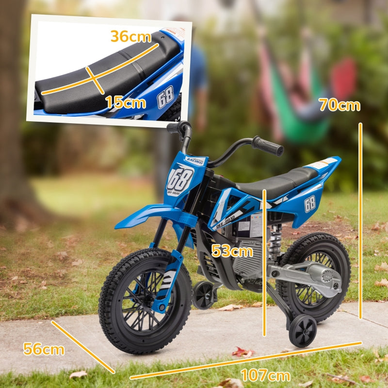 Electric Motorcycle for Children with Training Wheels and Music, 3-6 Years, 12V Blue