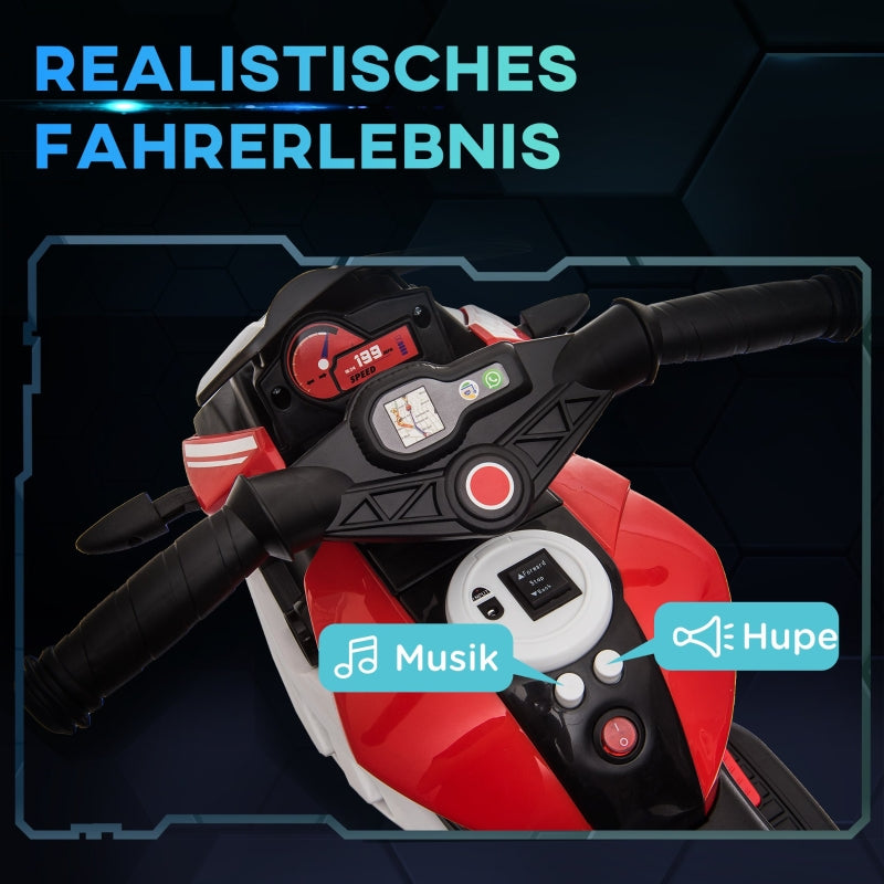 Electric Kids Motorcycle, 3 km/h, Lights & Sounds, Black/Red