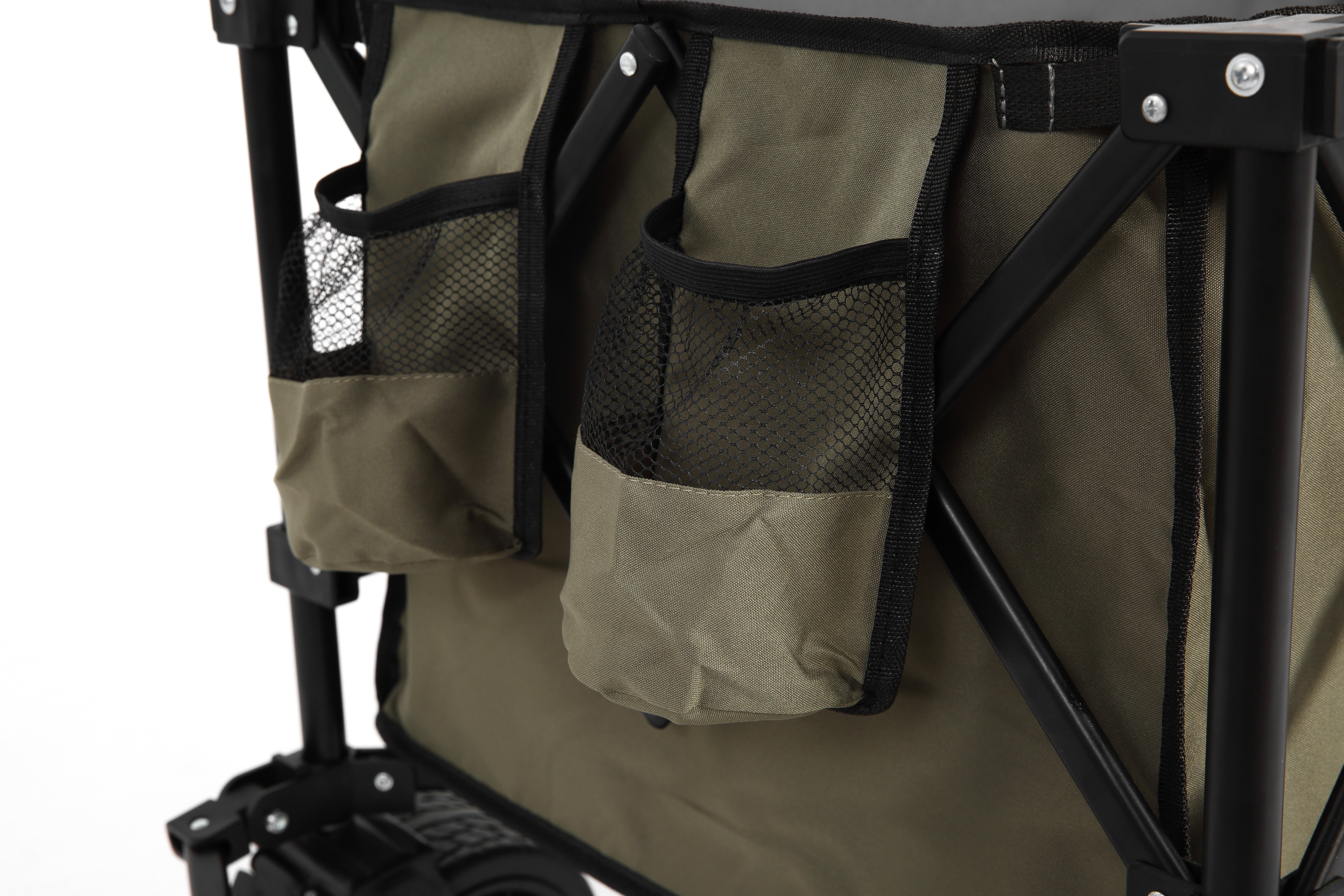 Foldable Extended Wagon, 220lbs Capacity 300L Garden Cart Beach Wheels Drink Holders, Army Green