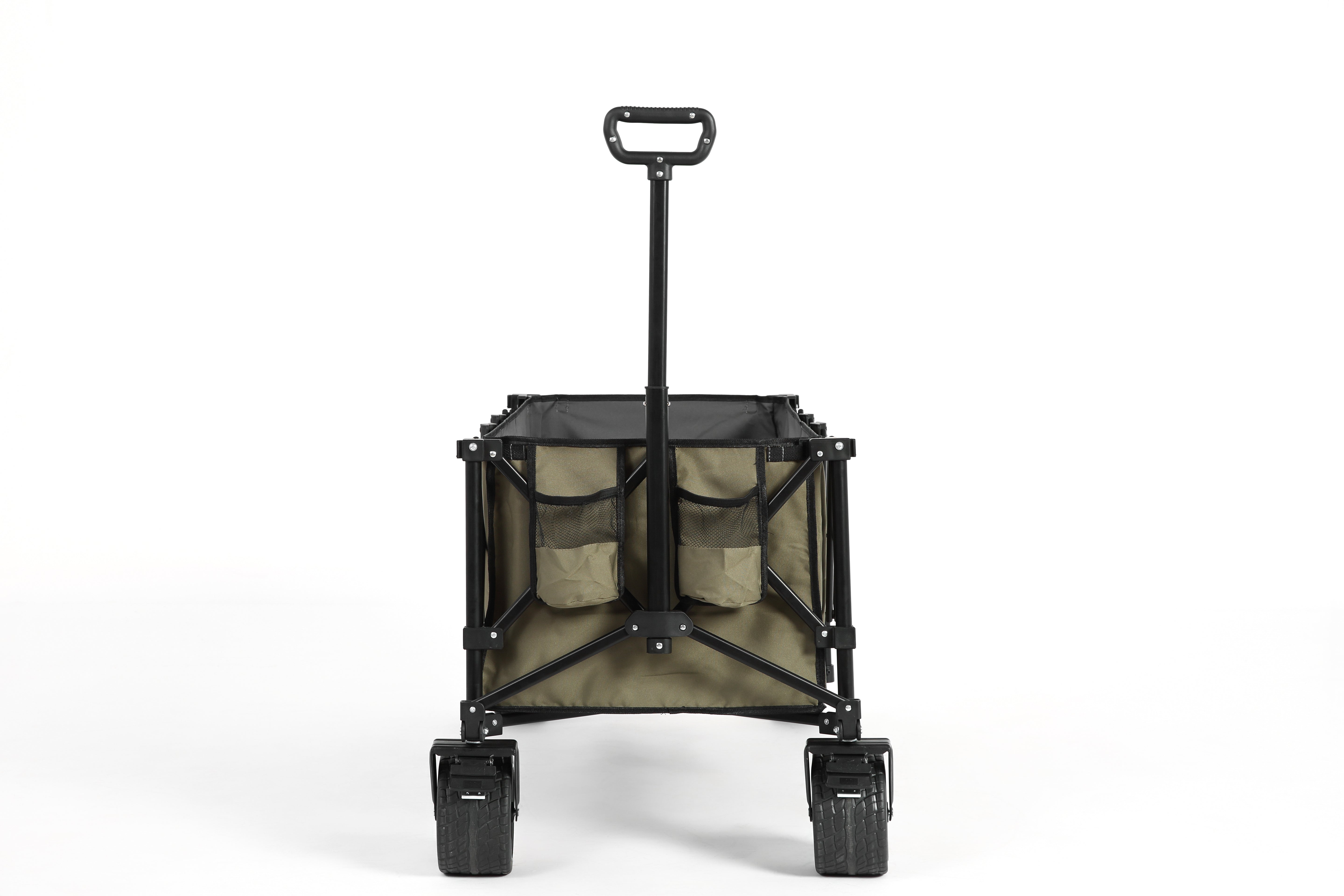 Foldable Extended Wagon, 220lbs Capacity 300L Garden Cart Beach Wheels Drink Holders, Army Green